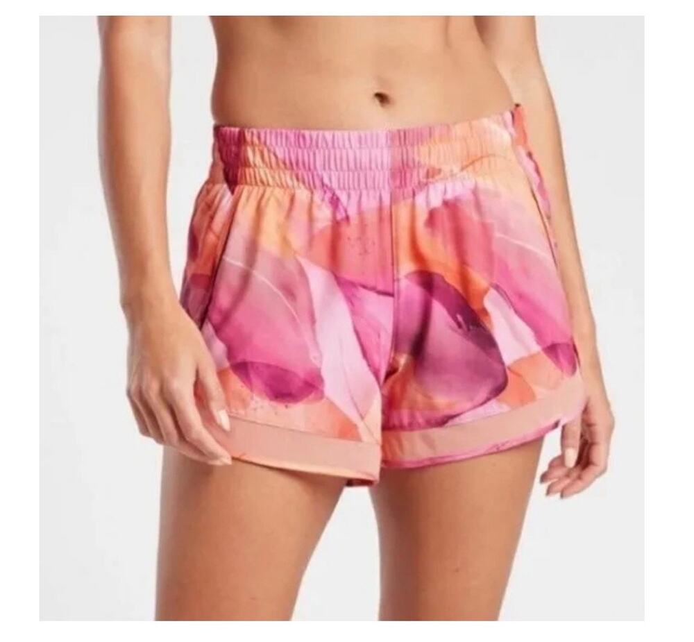 Athleta Shorts Womens XL Orange Pink Mesh Racer Run Gym Athletic Walk Colorful